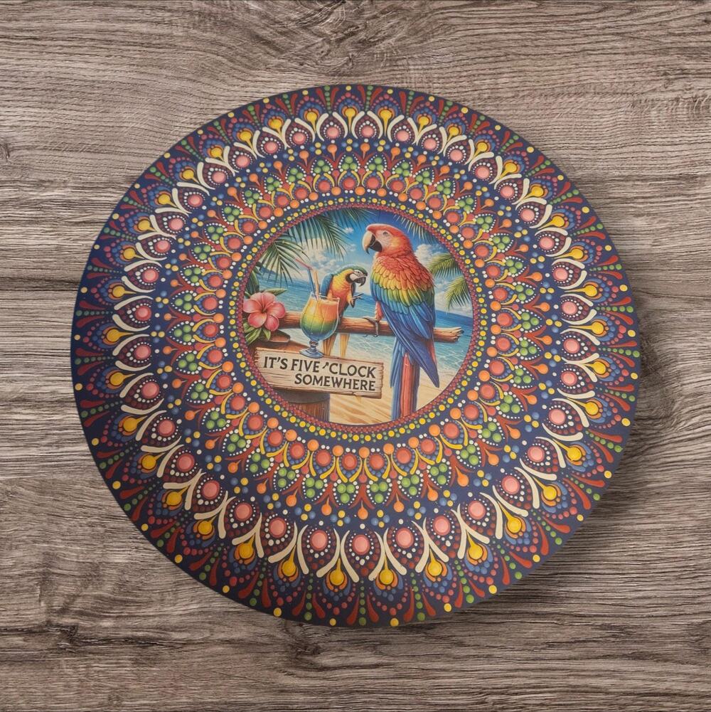 Tropical 20" Parrot Mandala Wall Art – "It’s Five O’Clock Somewhere"